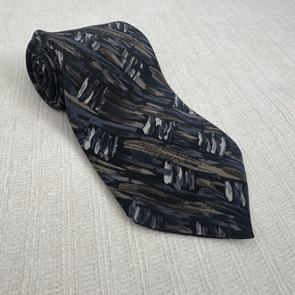 J Blades & Co Silk Tie USA Handmade Abstract Navy Gray Brown Necktie‎